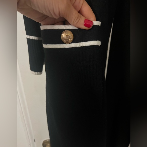 Black Knit Long Cardigan with White Trim size L - Picture 2 of 9